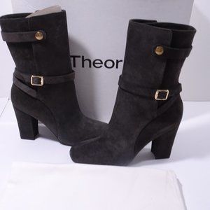 Theory Mitiu Suede Jodhpur Boot Buckle Boot Booties Sz 38 Asphalt Grey NWT 59